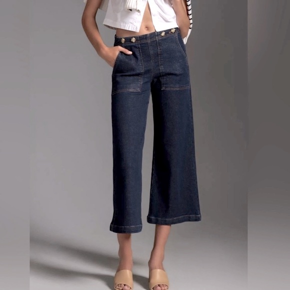 Anthropoligie Pilcro Kit Cropped High-Rise Wide-Leg Utility Jeans, Size … - Picture 2 of 12